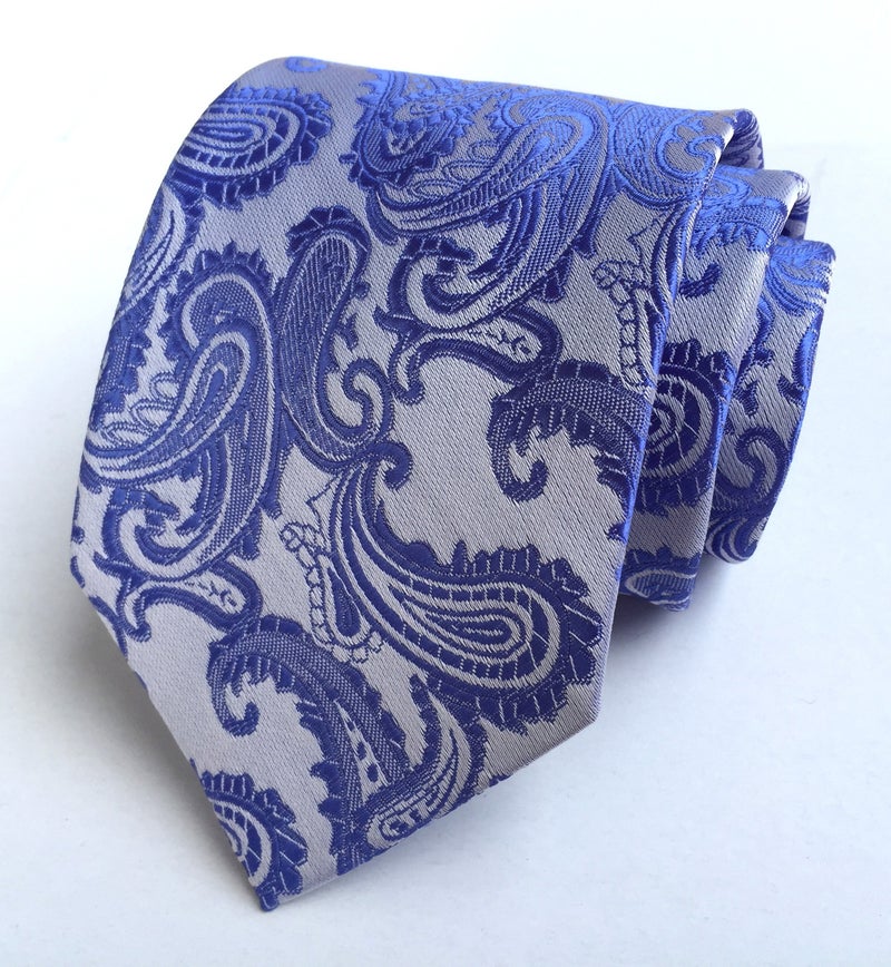 Secdtie Men's Royal Blue Silver Classic Skinny Silk Tie Luxury Dances Wedding Necktie - Image 3